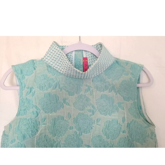 Buru Aqua Brocade Cropped Mod Top and Skirt - size XS - Picture 4 of 11